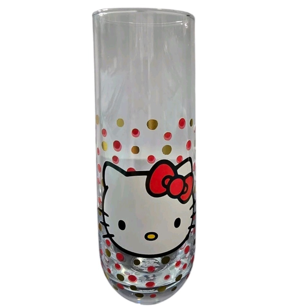 Sanrio Hello Kitty Drinking‎ Glass Tumbler Cup Cat Dots 6.5 Inch